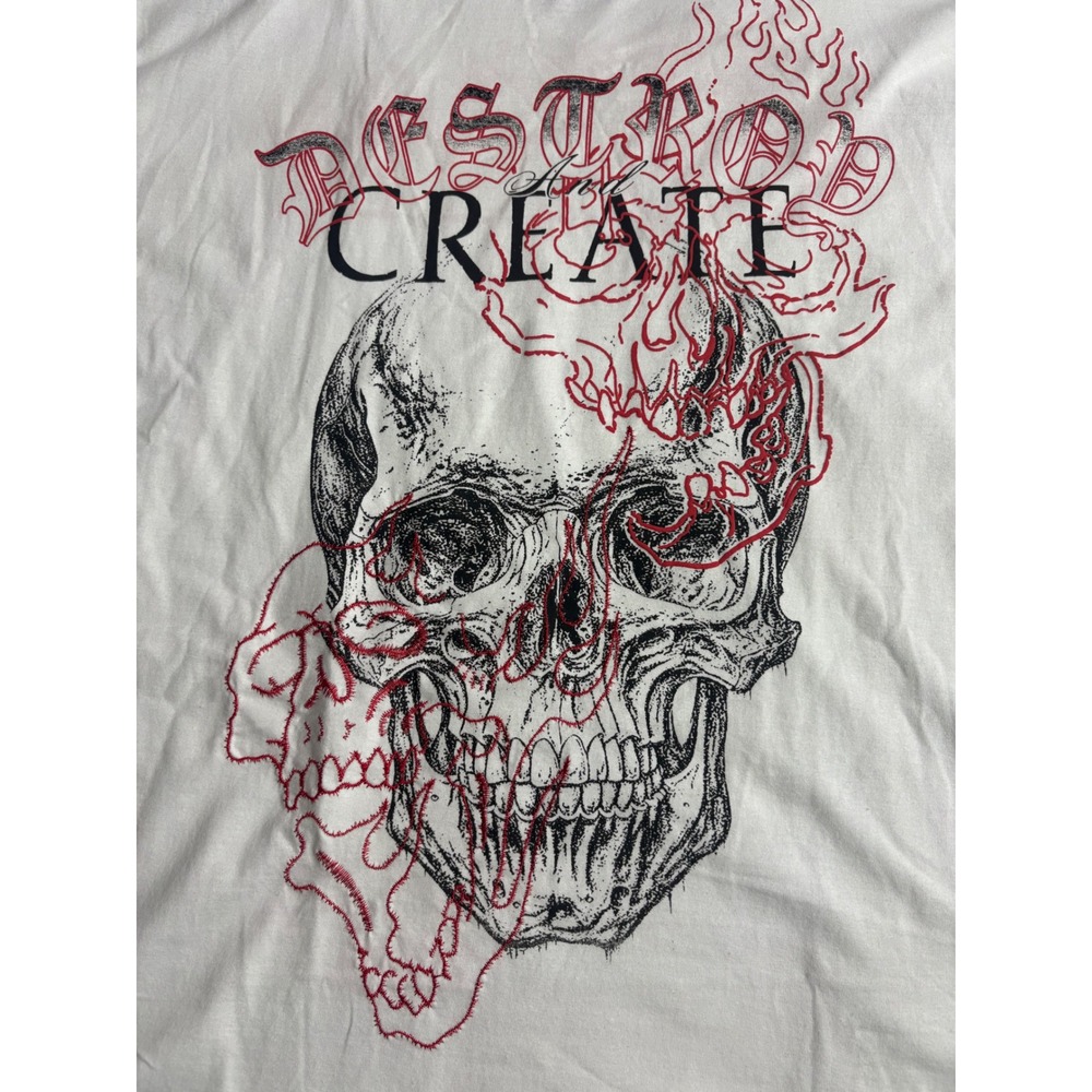 Fresh Laundry Destroy and Create Skull Spine Graphic TShirt Mens Large White NEW